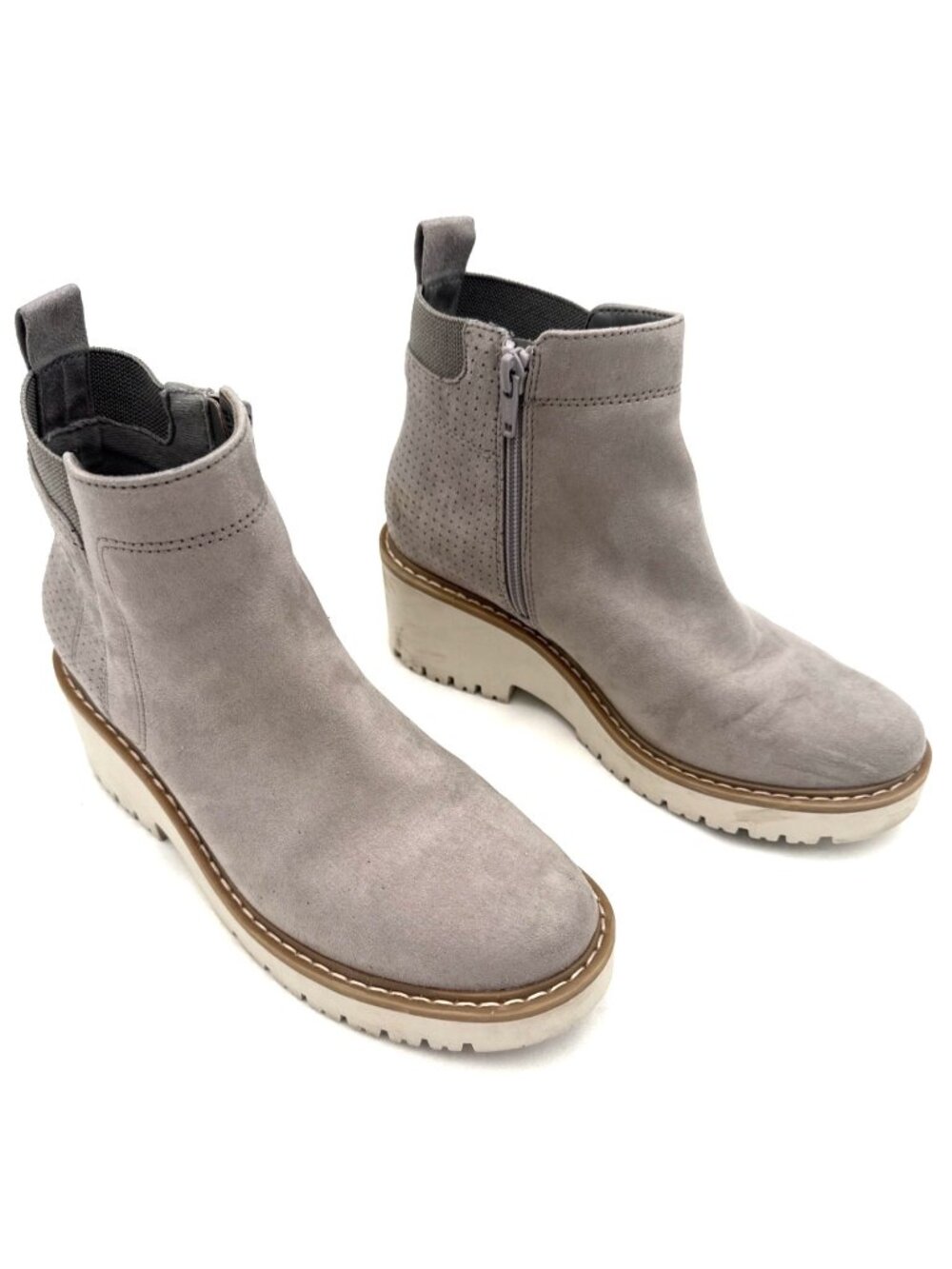 Sonoma Goods For Life Gray Suede Ankle Boots With Side Zipper And Wedge Heel